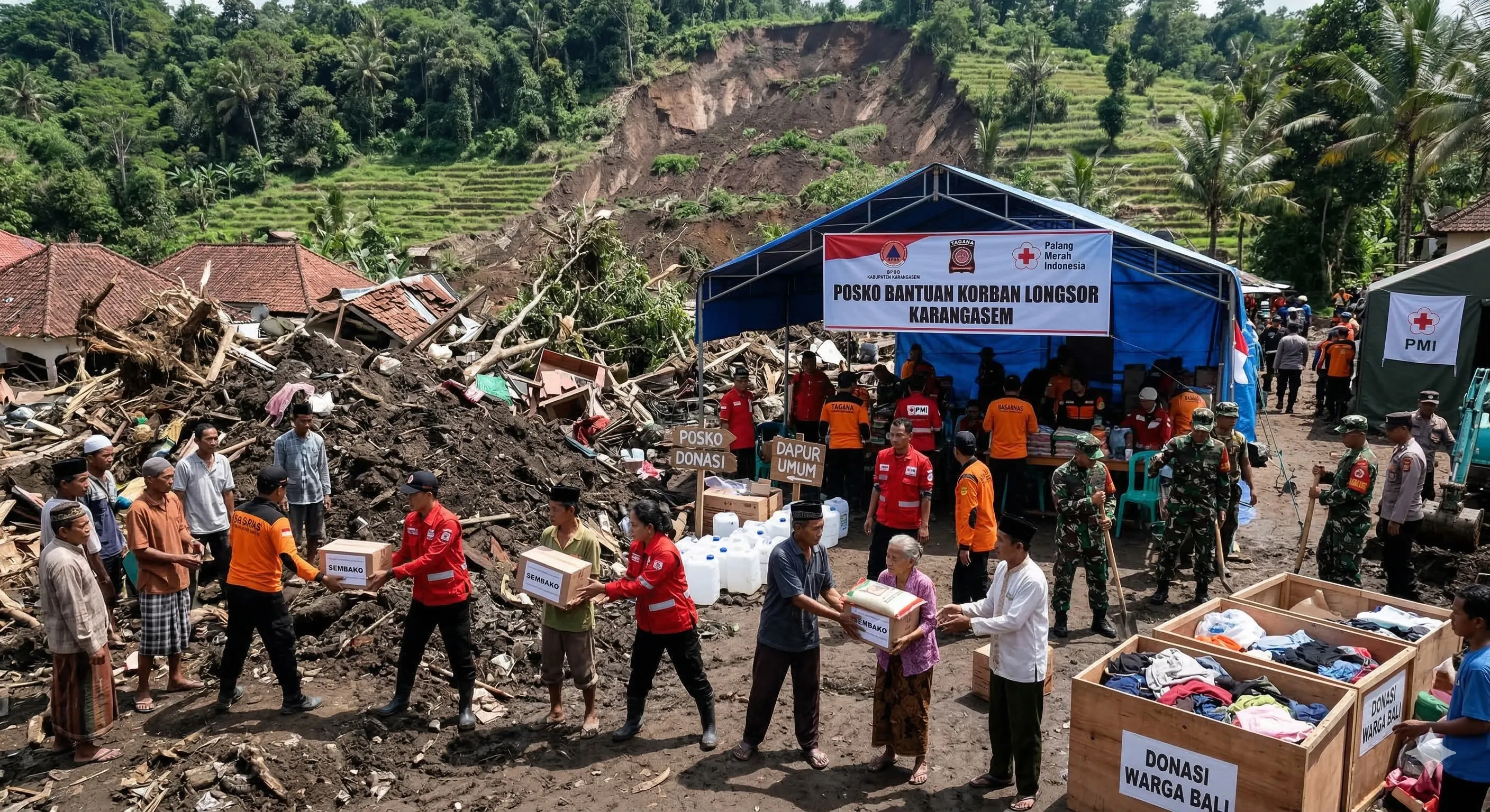 Bantu Korban Longsor di Karangasem